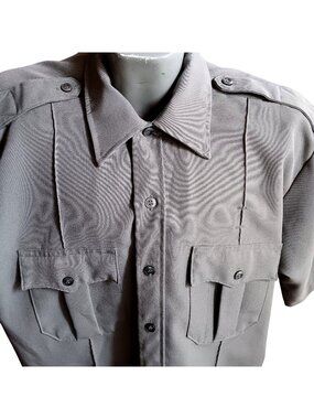 True Vintage XXL Cabelas Shirt Short-Sleeve Gray Patrol Utility Uniform Epaulet